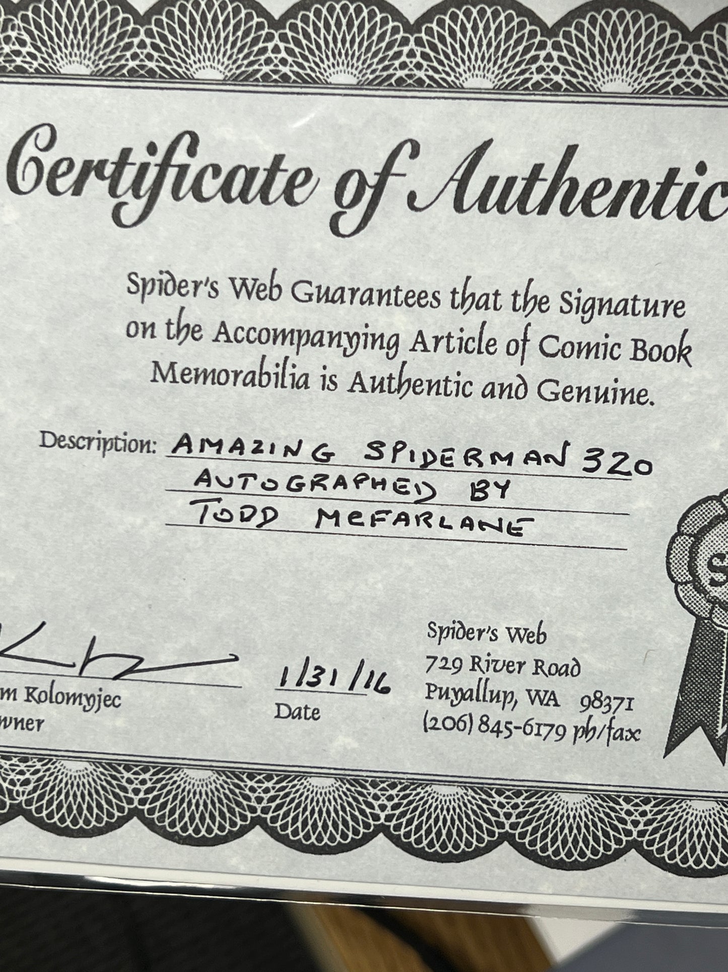 Amazing Spider-Man #320 - Signed by Todd McFarlane