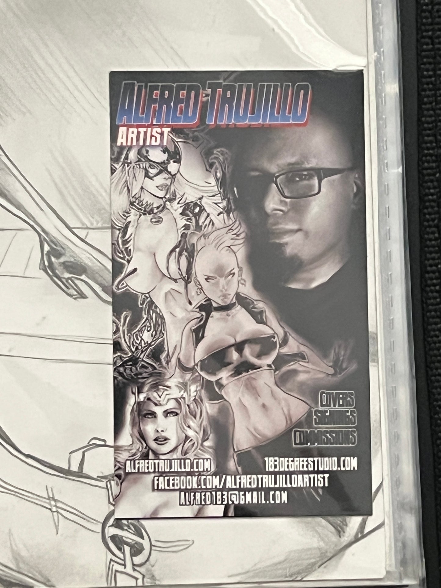 Original Comic Art - Signed by Alfred Trujillo - Spider-Man, Deadpool, SuperMan, Wonder Woman, TNMT, Harley Quinn, and one other