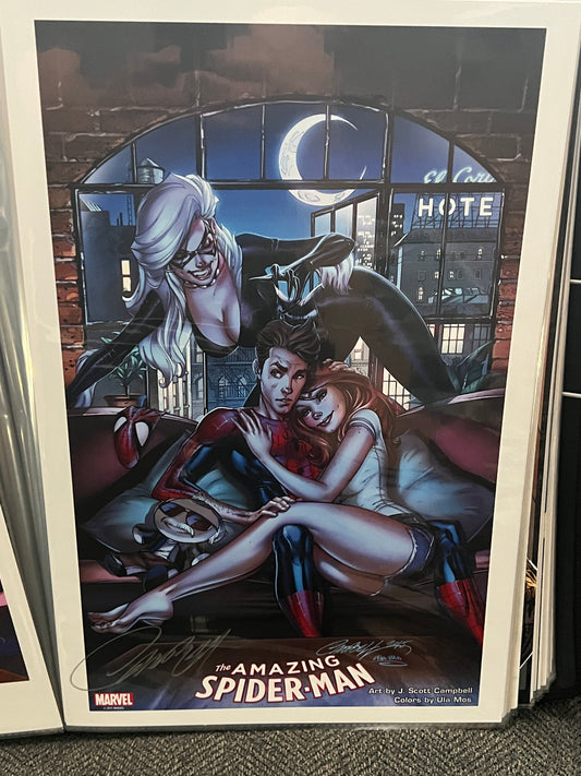 Art Print (11 x 17) -Spider-Man and Mary Jane w/ Black Cat - Signed by J. Scott Campbell (Copy)
