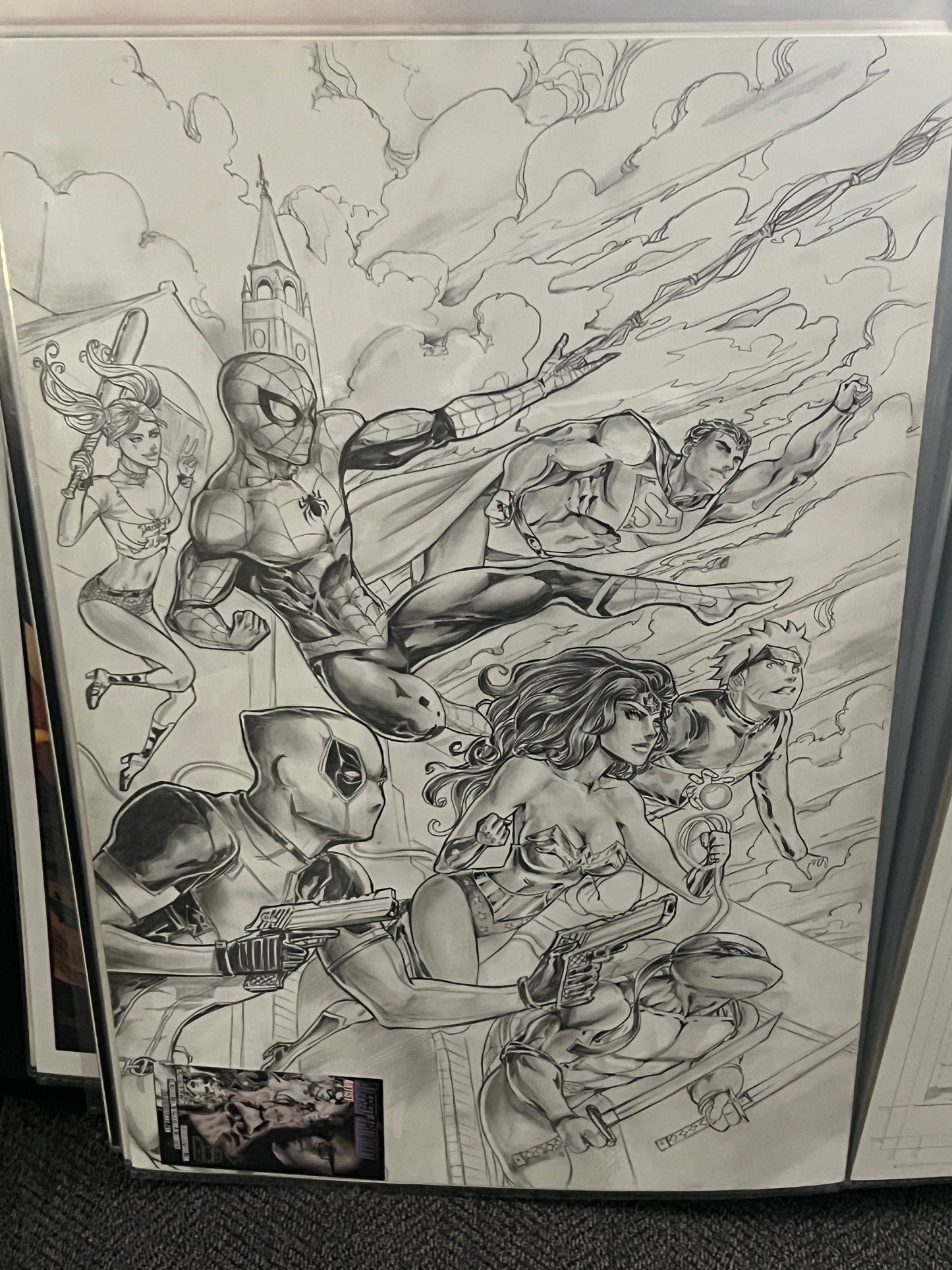 Original Comic Art - Signed by Alfred Trujillo - Spider-Man, Deadpool, SuperMan, Wonder Woman, TNMT, Harley Quinn, and one other