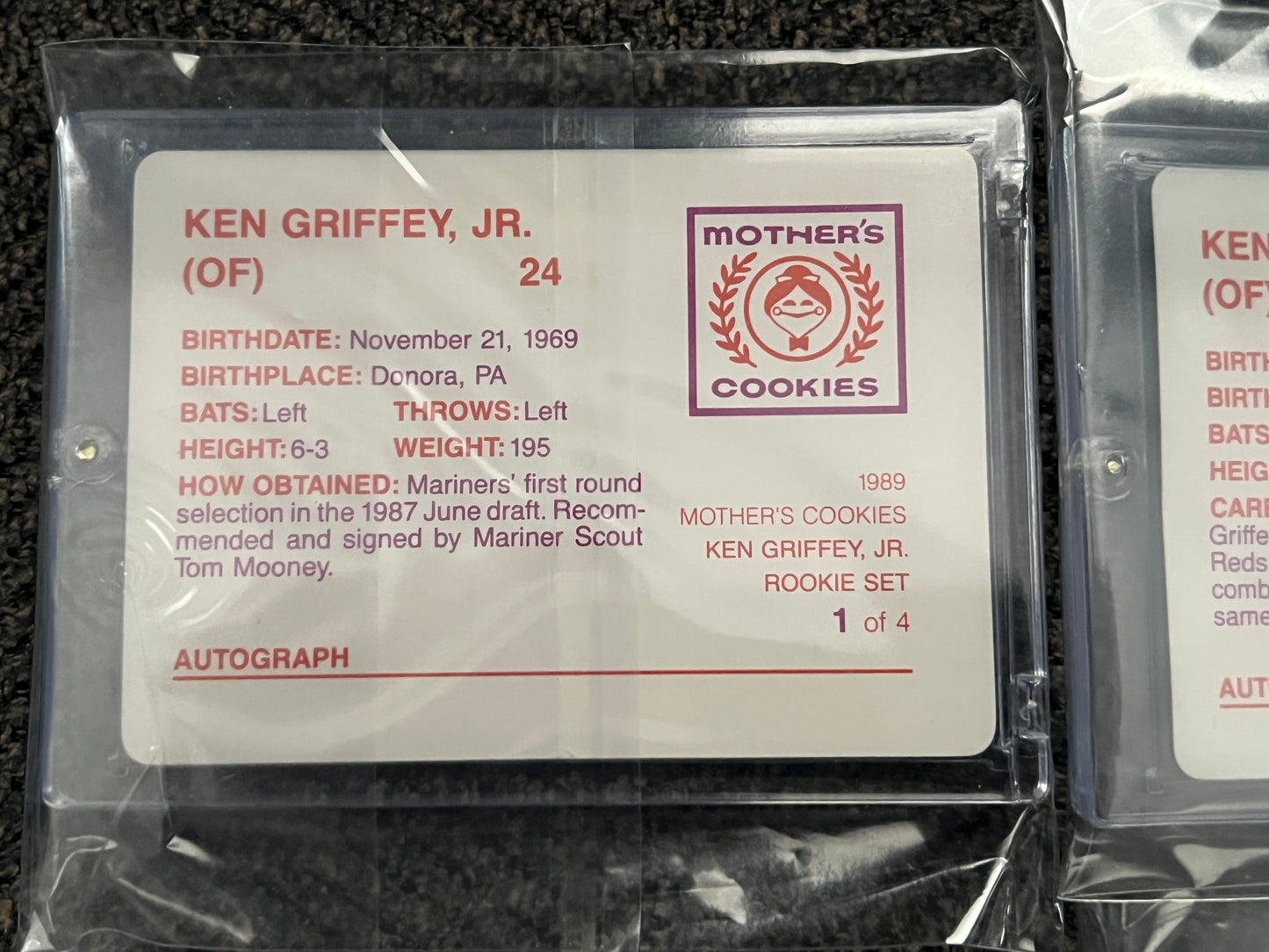 1989 Mothers Cookies Ken Griffey Jr. Rookies #1-4 (Ungraded - Full Set)